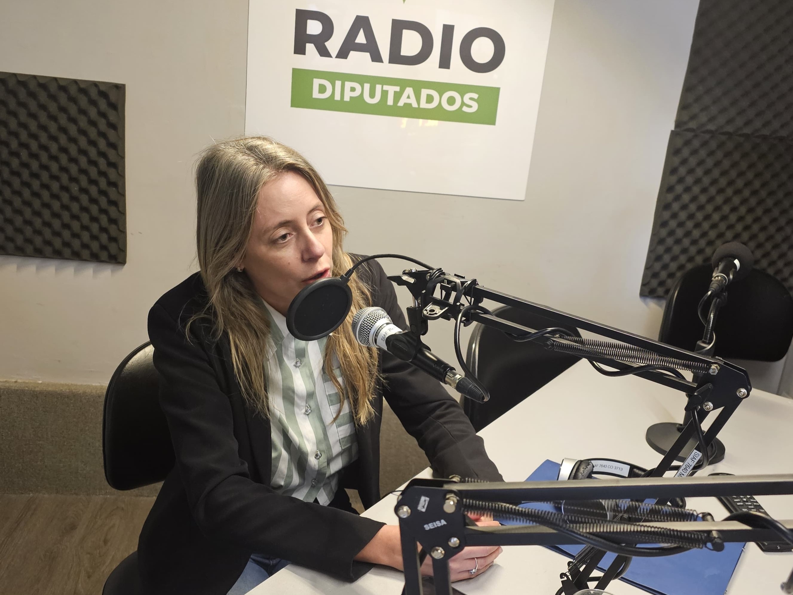 Fanny Maidana en los estudios de Radio Diputados.